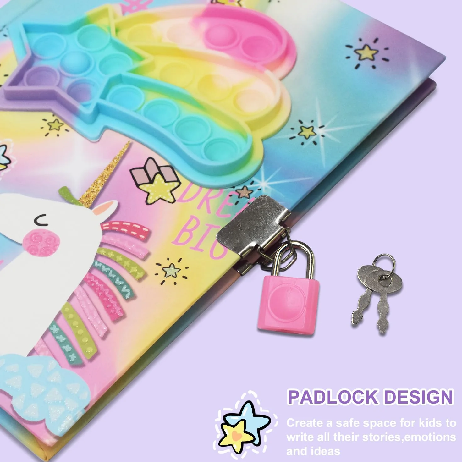 Pamiętnik dla Dziewczyn z Niewidzialnym Długopisem, 19x13.5 cm 160 Stron/80 Arkuszy Jednorożcowy Fidget Dziewczęcy Dziennik z Zamkiem i Niewidzialnym Tuszem Podwójnym Długopisem 5-12 lat