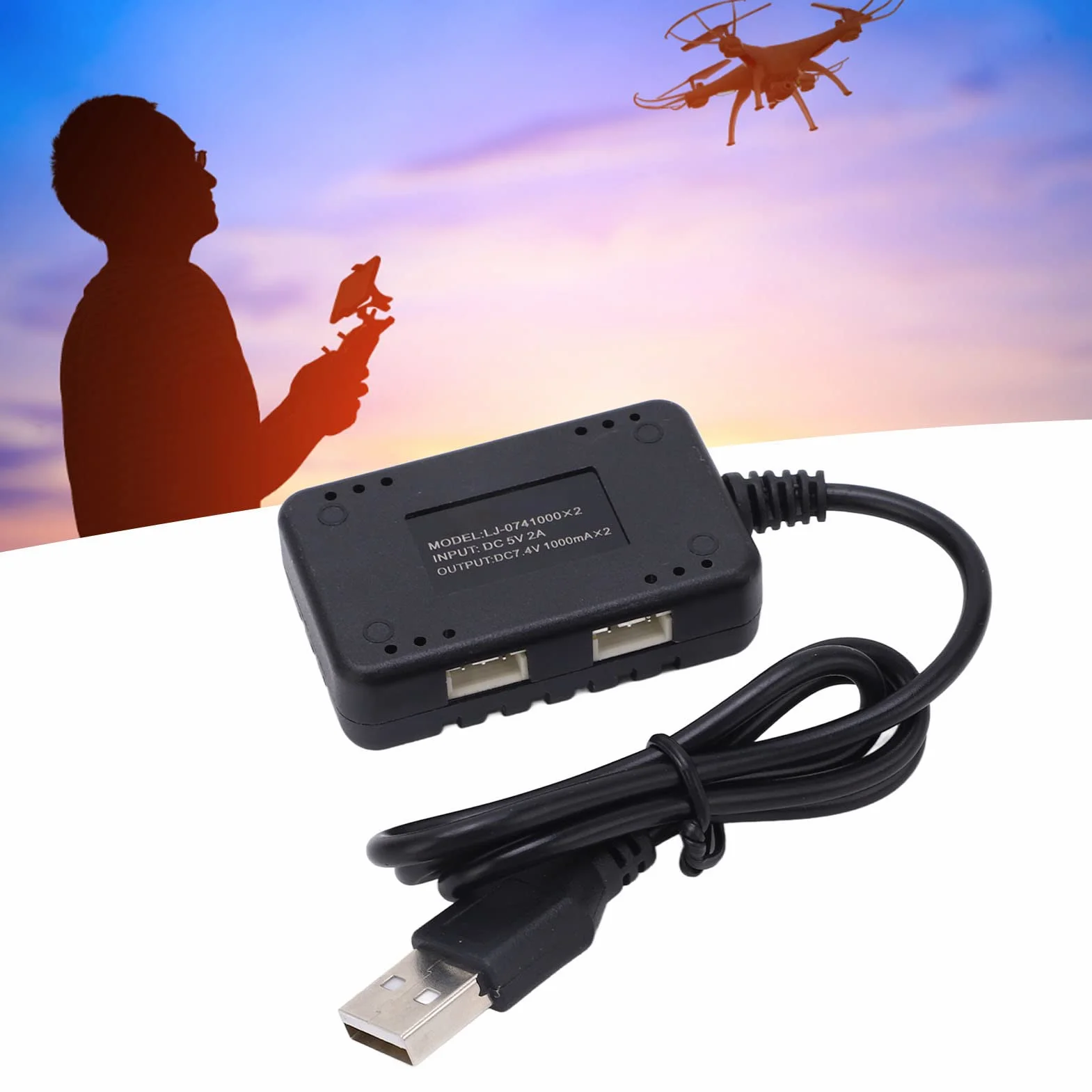2 w 1 7,4 V ładowarka do Akumulatora LIPO z ochroną Przeciążenia, ładowarka USB do Samochodów i łodzi RC, Stabilna Plastikowa Pokrywa, Kompaktowa i łatwa do Zużycia