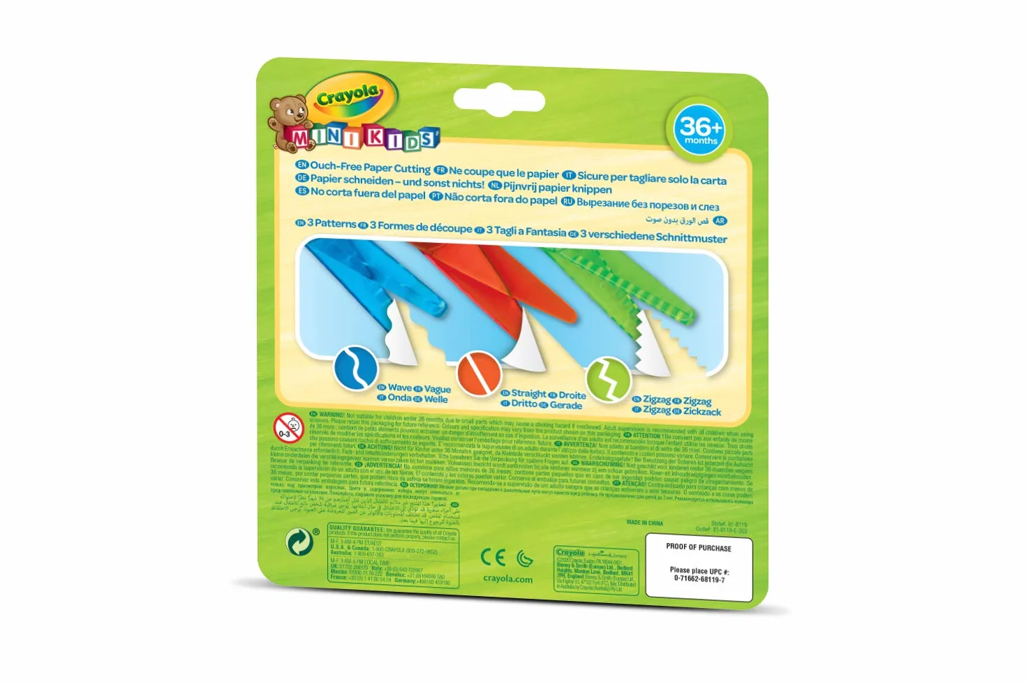 Crayola Mini Kids - 3 bezpieczne nożyczki z ostrzem z tworzywa sztucznego do nauki cięcia, zajęć w przedszkolu, od 3 lat, 81-8119
