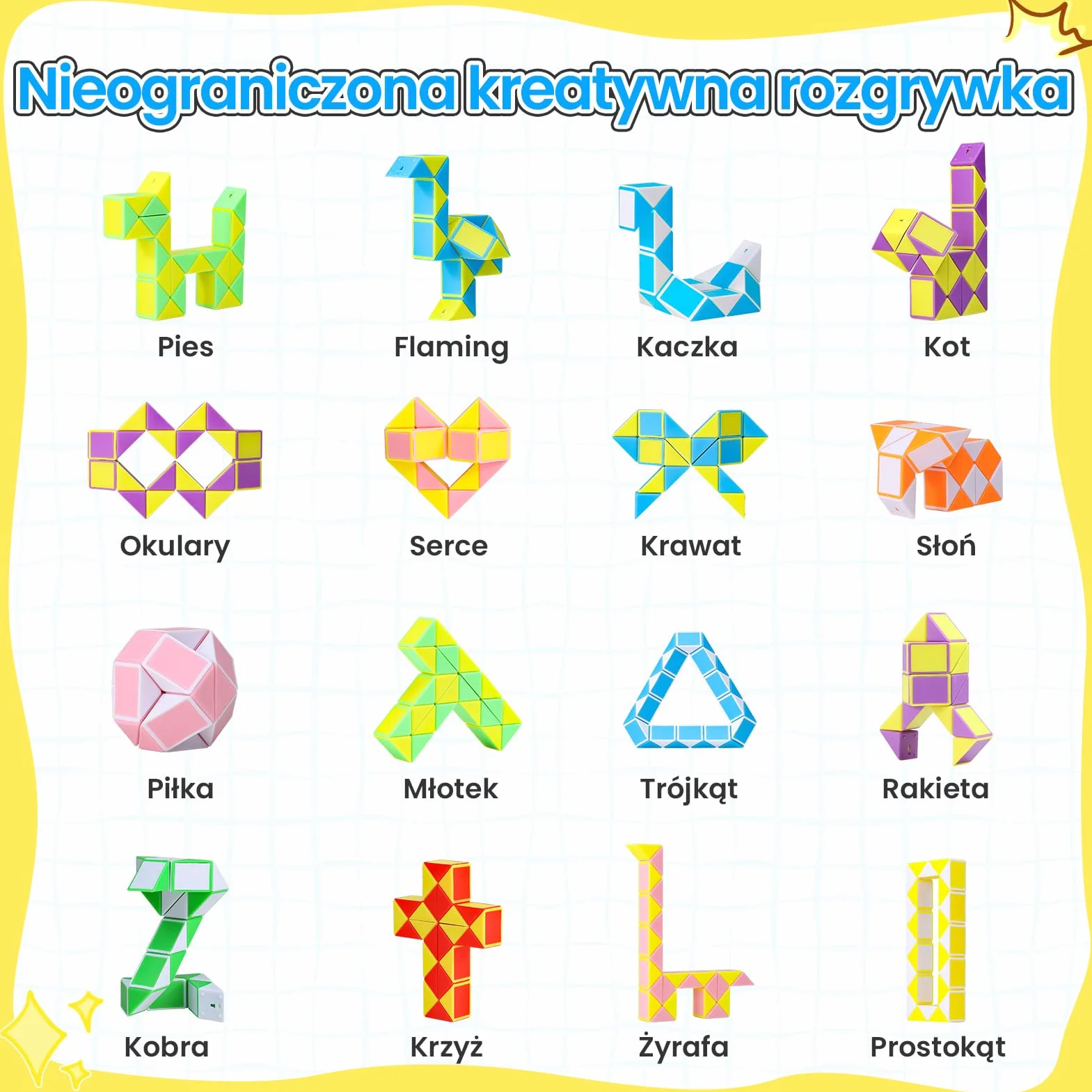 Magiczna kostka węża, zestaw 10 sztuk, 24 bloki, kostki prędkości węża, wypełniacz torebek imprezowych, zabawka do obracania puzzli, prezenty na imprezę dla dzieci (kolor losowy)