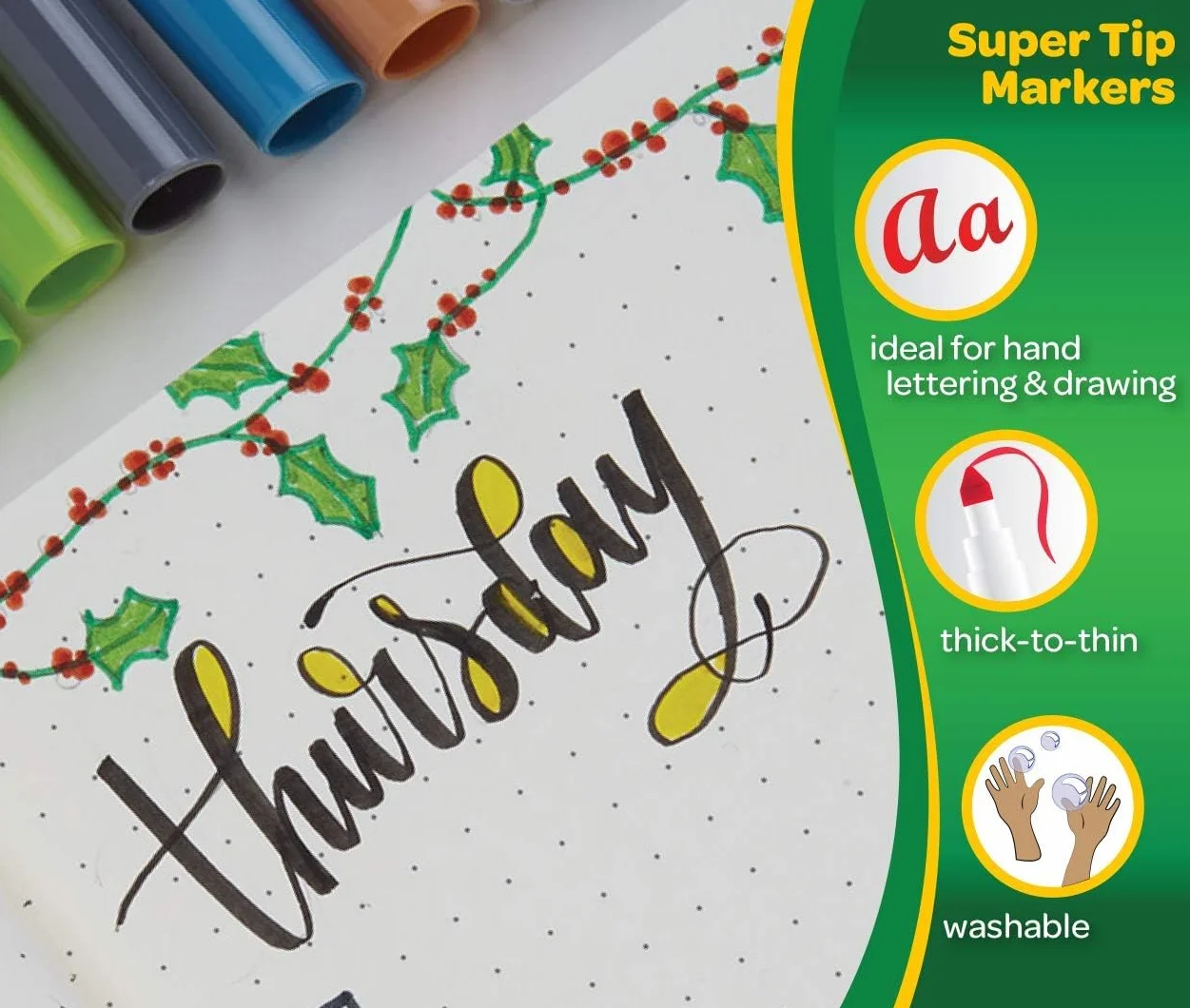 Crayola - Super Tips, Zmywalne Pisaki ze Średnią Końcówką, Zestaw 12 Kolorów, Do Szkoły i Zabawy, Dla Dzieci od 3 Lat, 7509