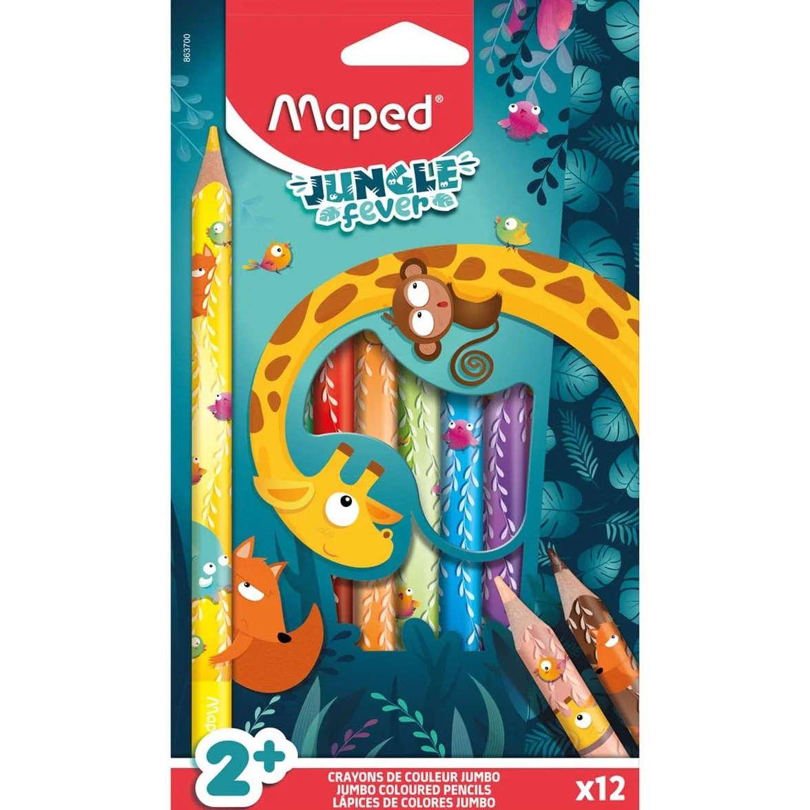 Maped - Kredki w pierwszym wieku - Kredki dla niemowląt i dzieci - od 1 roku - Ołówki maxi, zdobione kolorowe kredki - trójkątne - Duży i wytrzymały ołówek - Pudełko kartonowe z 12 ołówkami