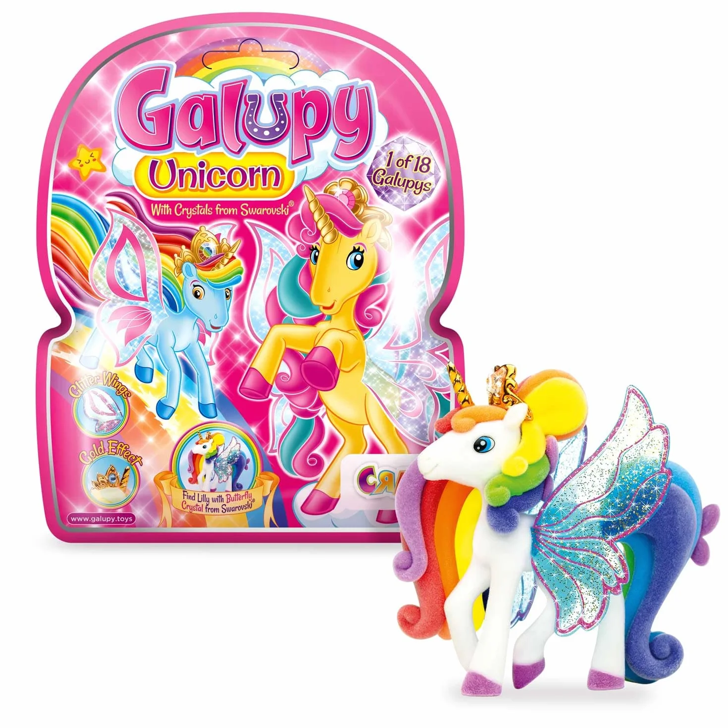 Galupy Unicorn – figurka jednorożca do kolekcjonowania, zabawki jednorożec ze skrzydłami glitter i kryształem Swarovski, prezent dla dziewczynki 3 lata
