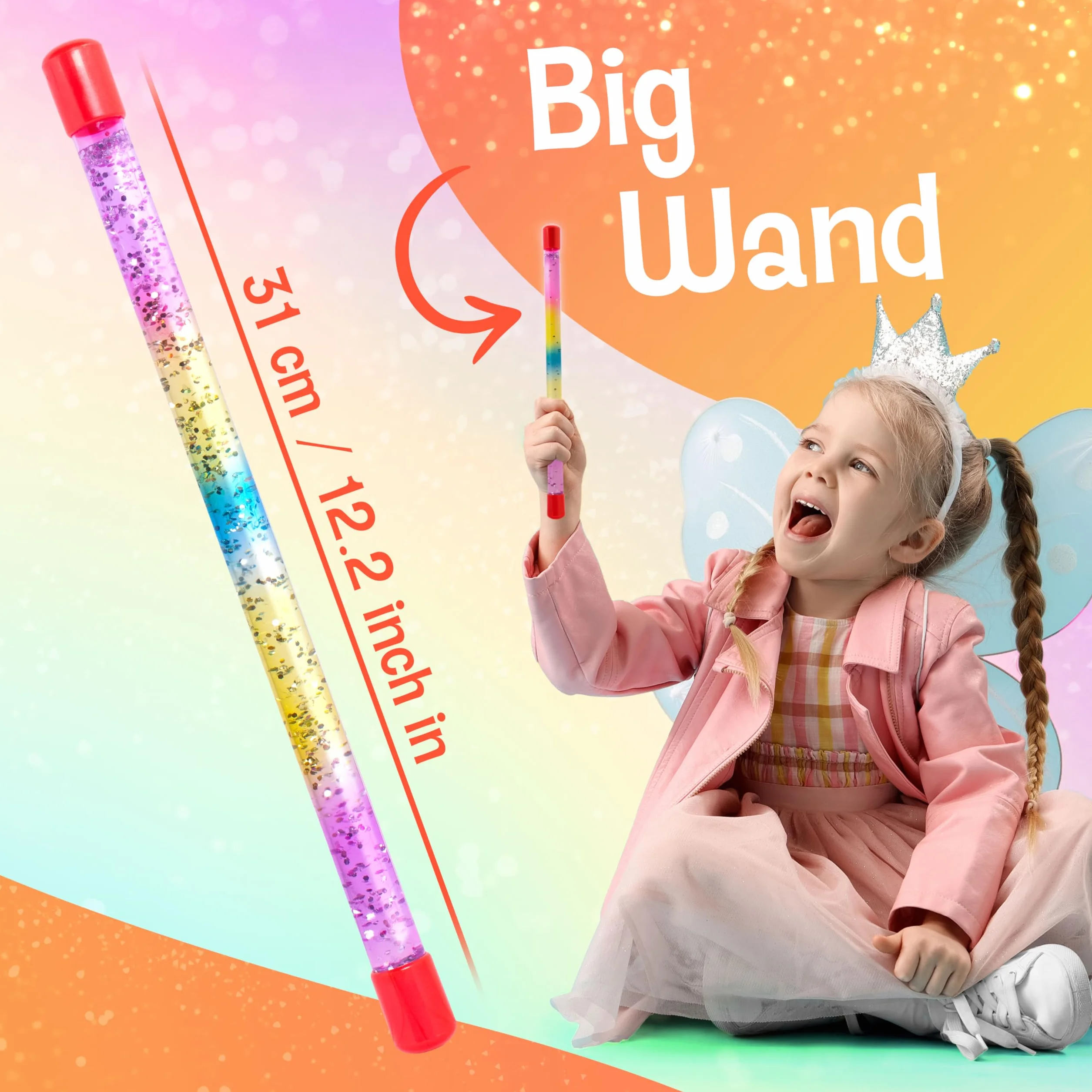 Różdżka Magiczna dla Dzieci, Kolorowy Kij z Brokatem w Cieczy 30 cm – Sensoryczna Glitter Różdżka dla Małej Księżniczki, Wróżki lub Czarodzieja – Tiwoca