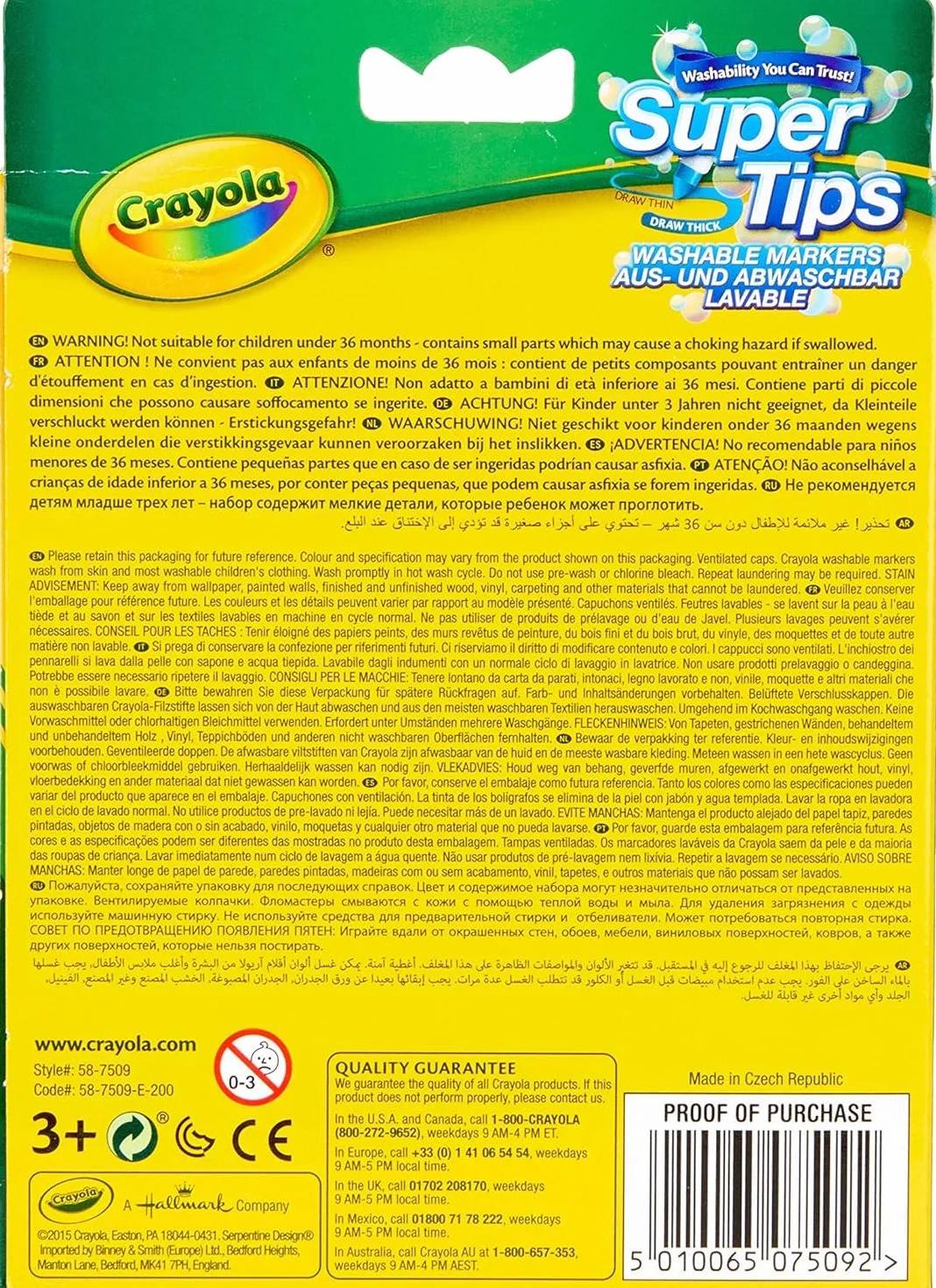 Crayola - Super Tips, Zmywalne Pisaki ze Średnią Końcówką, Zestaw 12 Kolorów, Do Szkoły i Zabawy, Dla Dzieci od 3 Lat, 7509