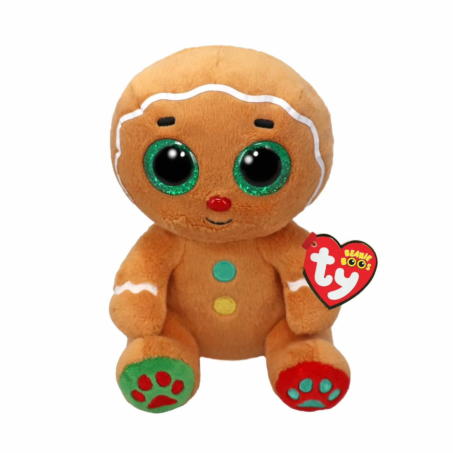 Ty Beanie Boos - Nutmeg Piernikowy Człowiek z dużymi zielonymi oczami i brokatem, pluszowa zabawka z dużymi błyszczącymi oczami - Boże Narodzenie specjalne - 15 cm - T37353