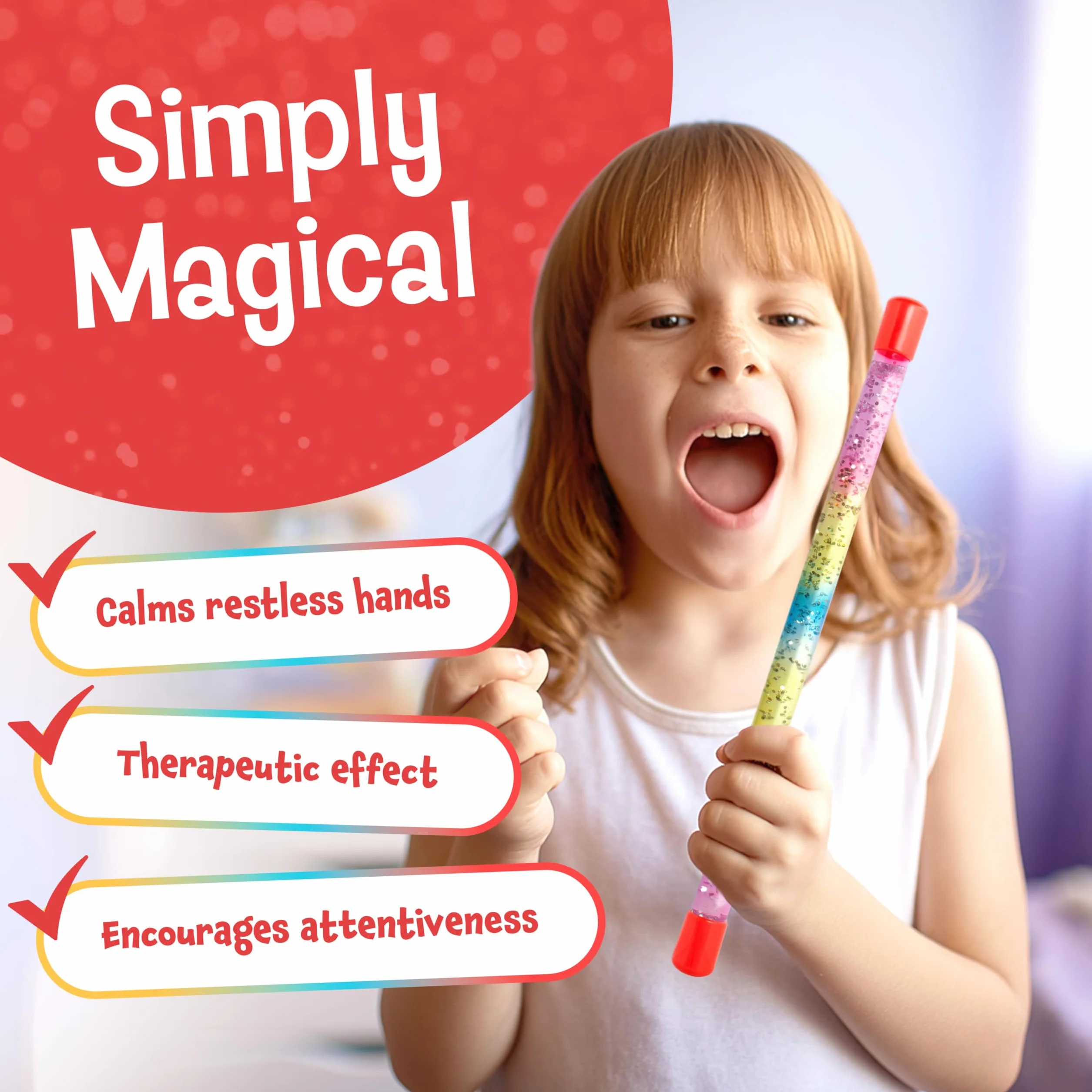 Różdżka Magiczna dla Dzieci, Kolorowy Kij z Brokatem w Cieczy 30 cm – Sensoryczna Glitter Różdżka dla Małej Księżniczki, Wróżki lub Czarodzieja – Tiwoca