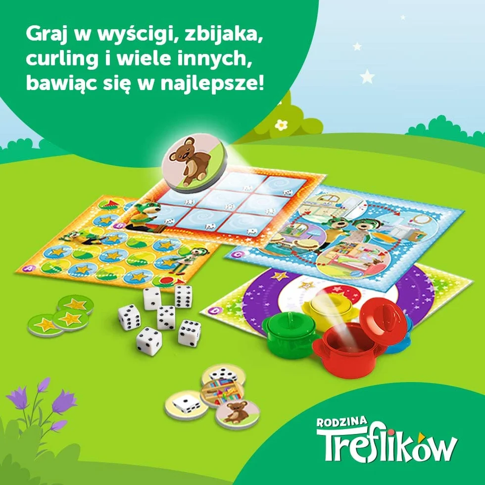 Trefl Kalejdoskop 15 Gier Zestaw Rodzinnych Gier z Bohaterami Bajki Rodzina Treflików dla Dzieci Powyżej 5 Lat