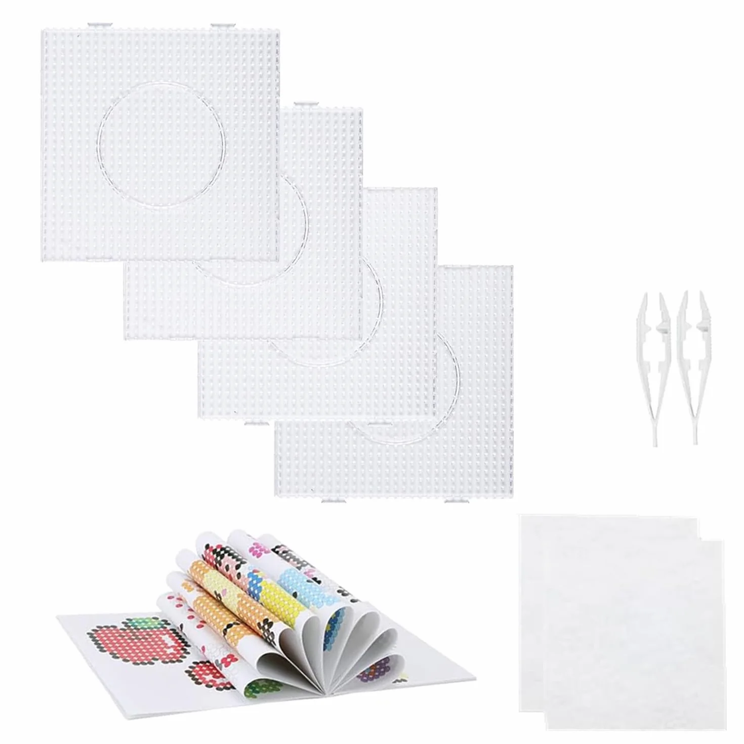 Vytung Zestaw 4 szt. koralików bezpiecznikowych 5 mm, 130 wzorów, pęseta i papier do prasowania, duże przezroczyste plastikowe tablice pegboardowe, szablon, koraliki dla dzieci, koraliki rzemieślnicze