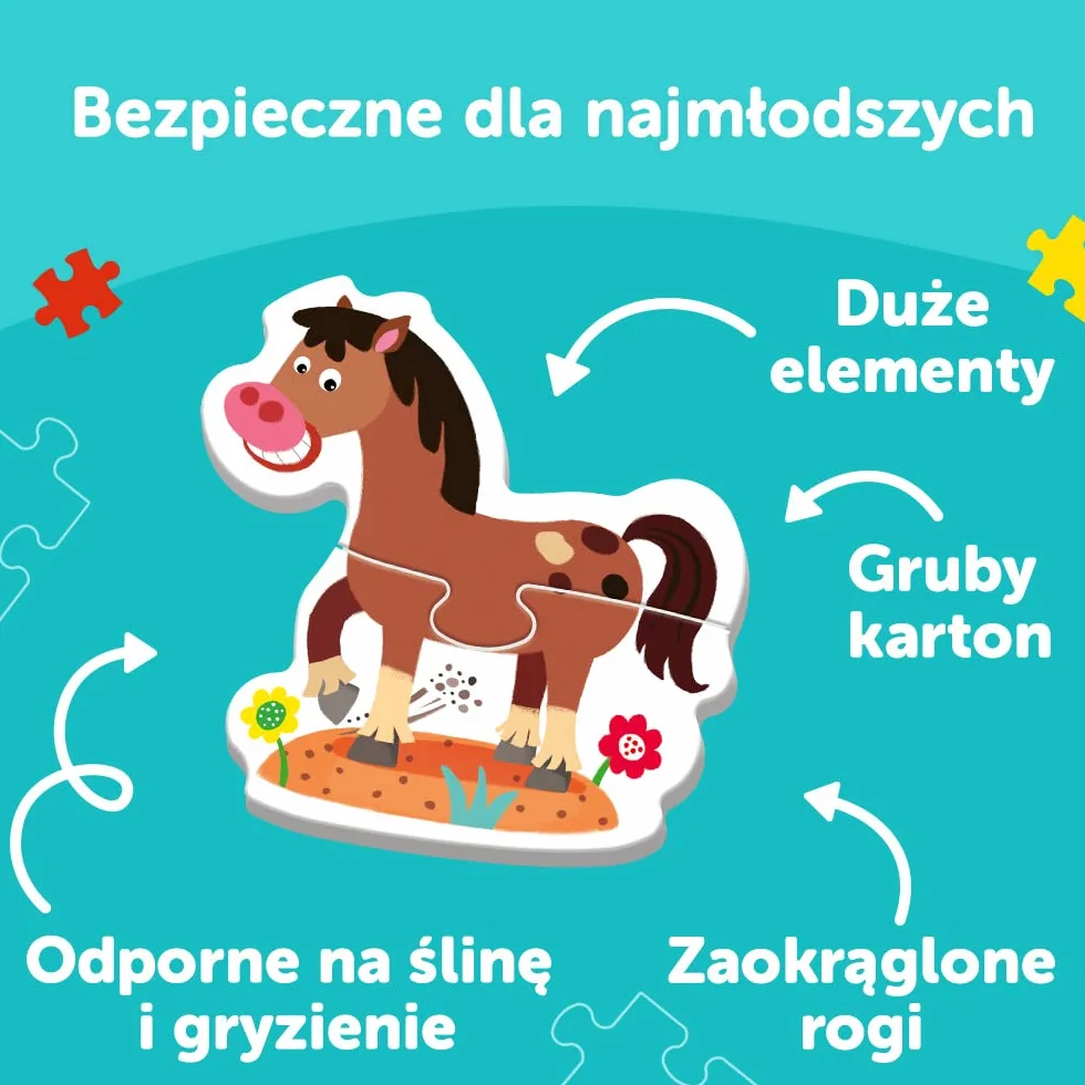 Trefl - Babies and the Bear, Na farmie - 4 Duże Układanki Kształtowe dla Najmłodszych, od 2 do 5 Elementów, Zwierzęta z Bajki Bobaski i Miś, Grube Puzzle dla Maluchów, Zabawa dla Dzieci od 2 lat