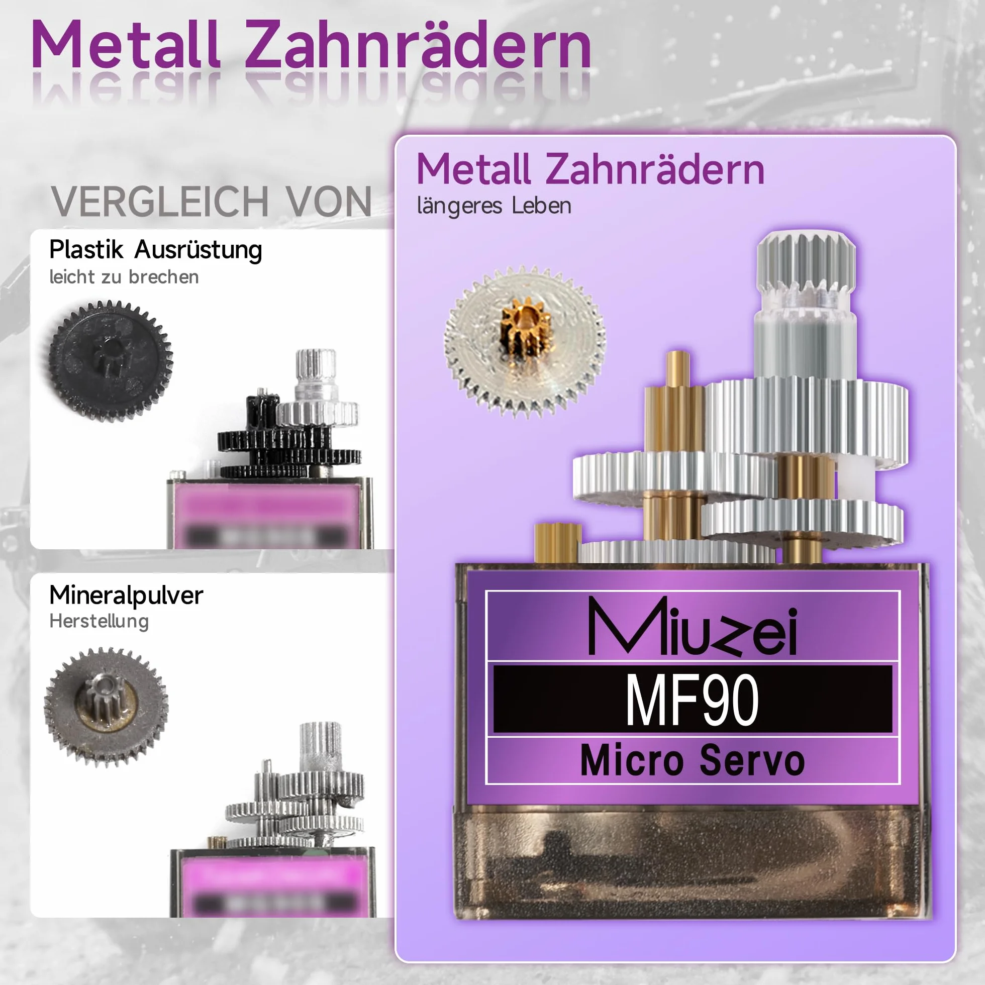 Miuzei Mini Serwo Motor Modelarski Sterownik z metalowym przekładnikiem Serwomotor do sterowania zdalnego służącego do śmigłowców, wodolotu, samochodu 1/10 1/8, robotów, samolotów o stałych skrzydłach