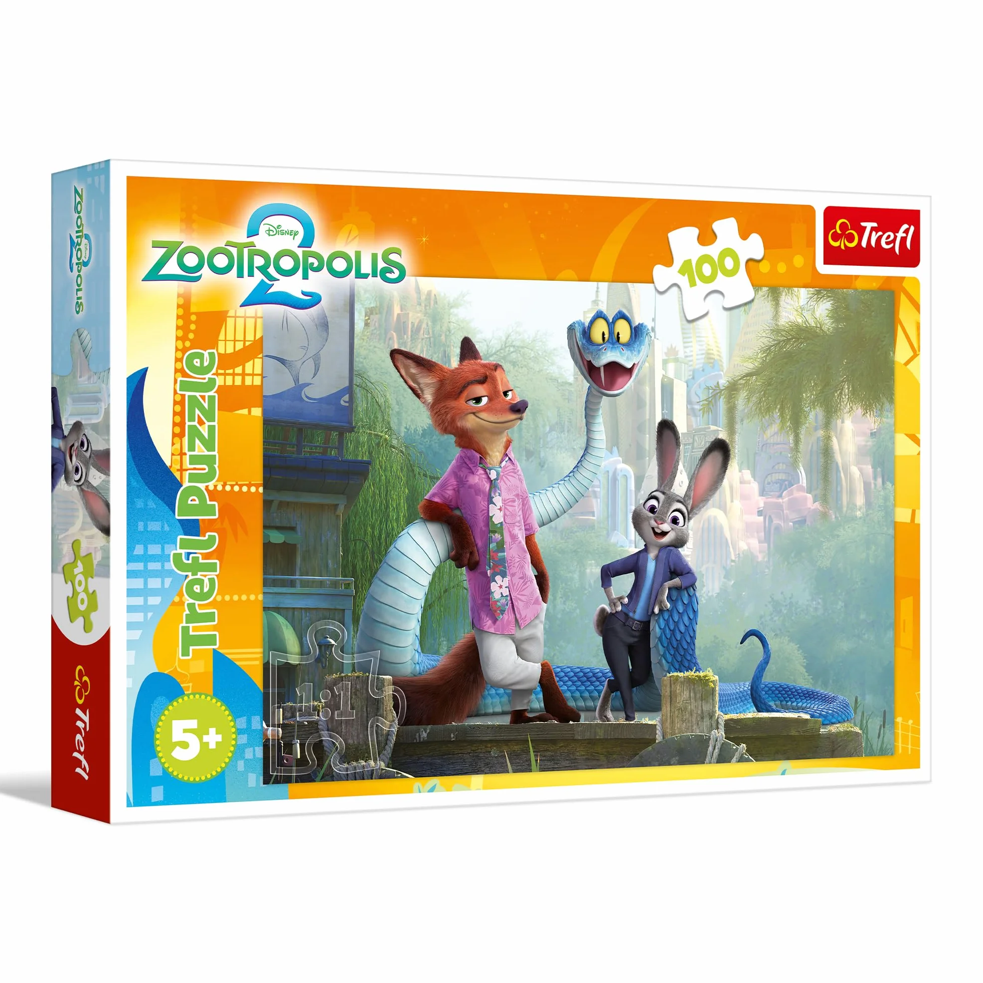 Trefl - Zootopia 2, Tajemnice Zootopii - Puzzle 100 Elementów - Kolorowa Układanka z Bohaterami Bajki, dla Dzieci od 5 lat