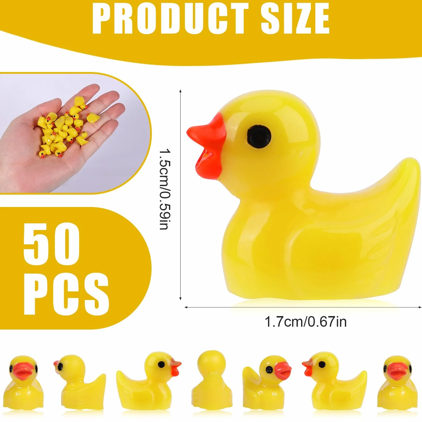 50 Szt. Mini Kaczka z Zywicy, Miniaturowe Kaczki Male Kaczki do Ukrycia Male Mini Figurki z Zwierzeta z Zywicy do Majsterkowania Impreza Ozdoby Mikrokrajobrazu
