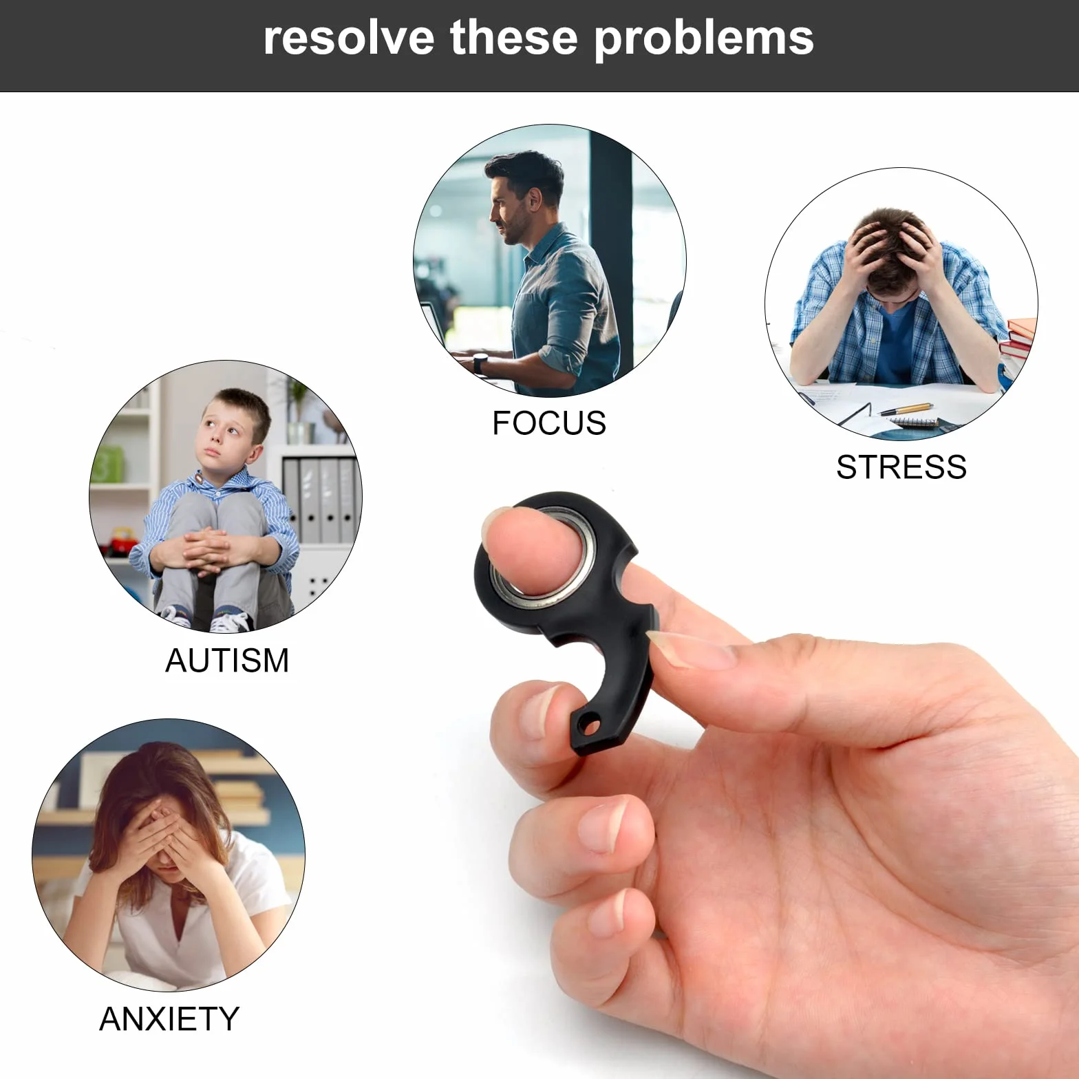 Spinner Brelok do kluczy, Zabawka z obrotowym brelokiem, wielofunkcyjna zabawka z kluczem Spinning Focus, ćwiczenia palców, zabawka na palce, ulga w stresie dla dzieci dorosłych (1 szt. czarny)
