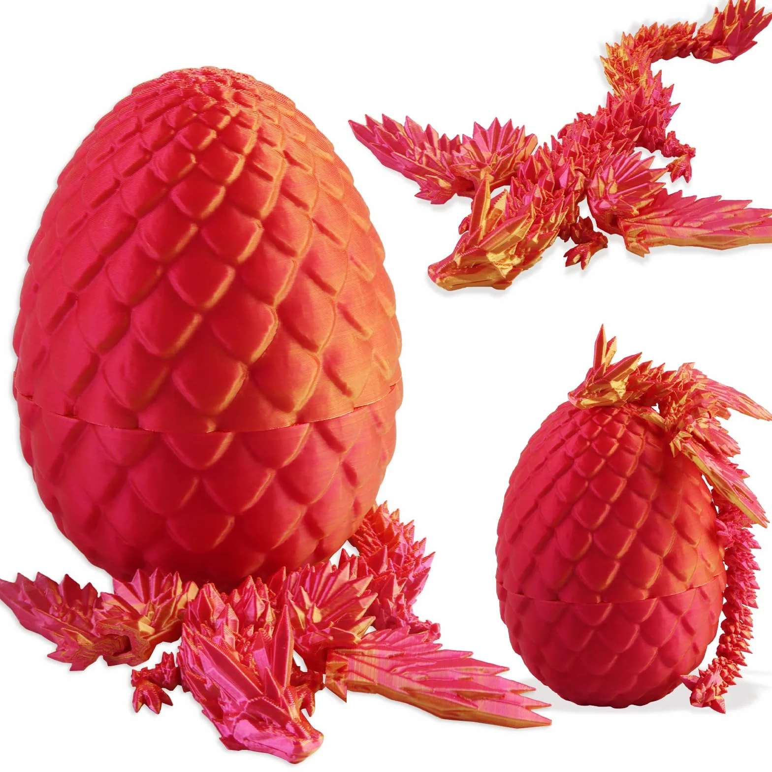 Smocze jajko z nadrukiem 3D, tajemnicza zabawka, realistyczna, ruchoma figurka smoka, niespodzianka, Wielkanoc (Red Gold Wings)