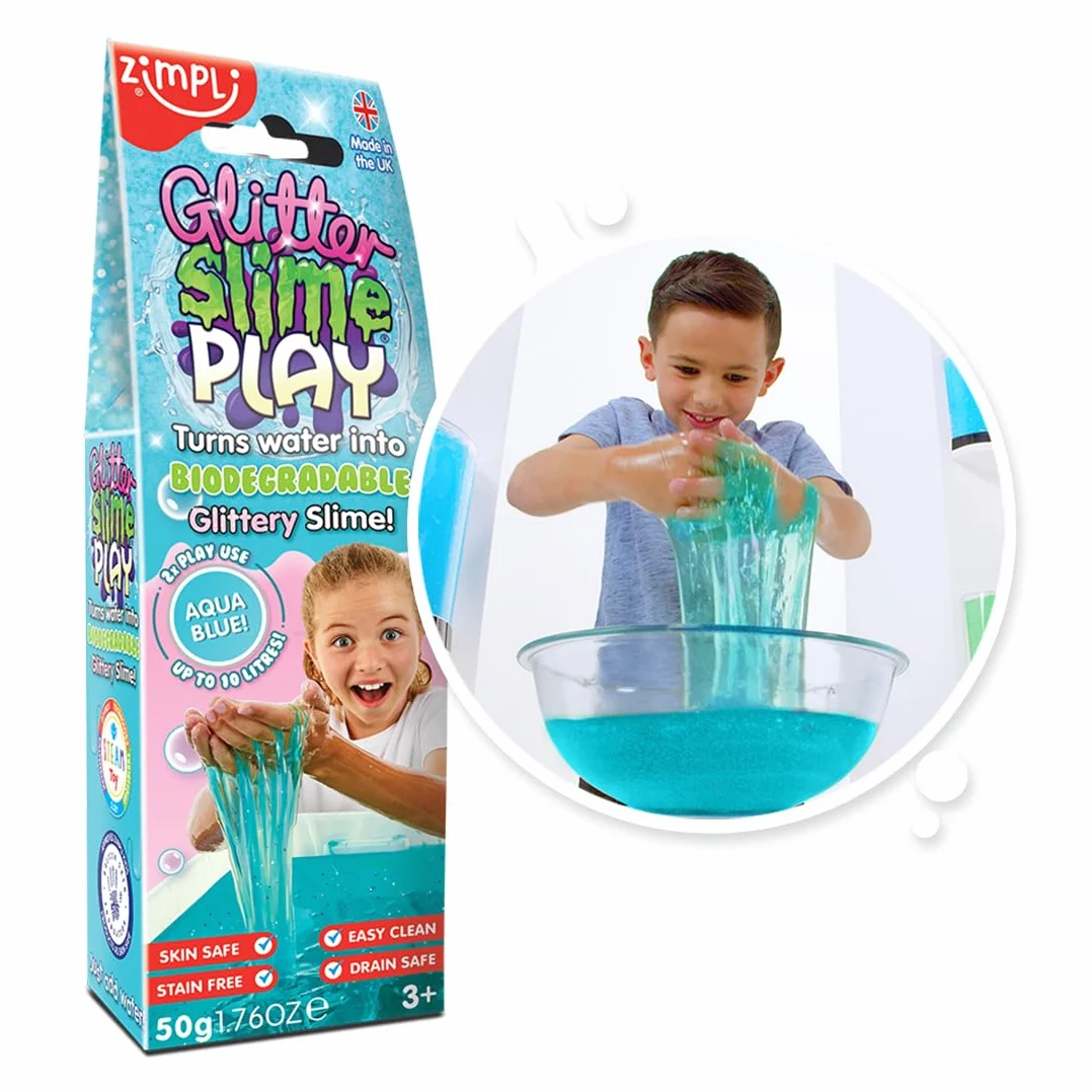 Glitter Slime Play Aqua od Zimpli Kids, magicznie zamienia wodę w lepki, błyszczący szlam, do użytku wewnątrz i na zewnątrz, zabawka kieszonkowa, zestaw slime dla chłopców i dziewcząt, przyjazna dla