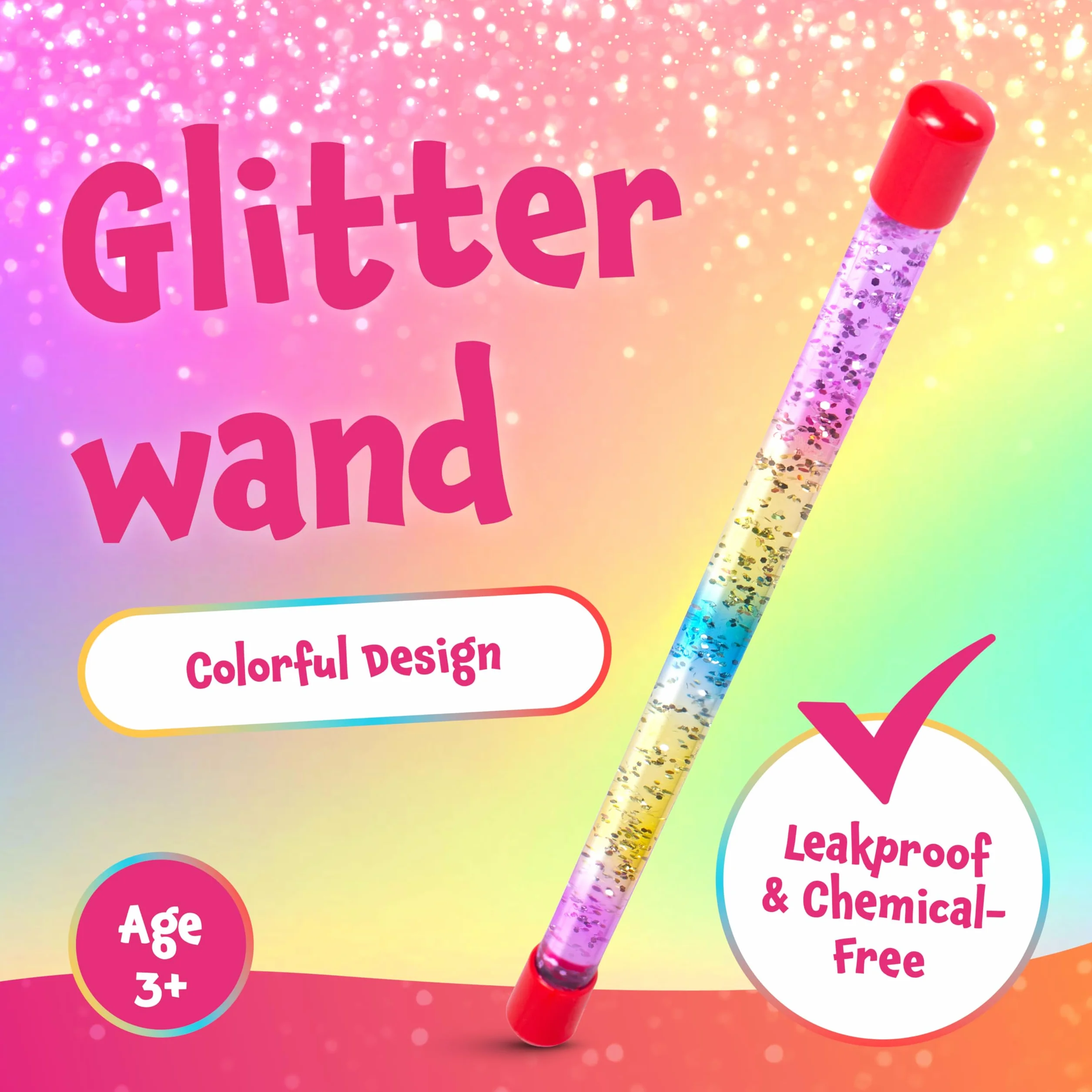 Różdżka Magiczna dla Dzieci, Kolorowy Kij z Brokatem w Cieczy 30 cm – Sensoryczna Glitter Różdżka dla Małej Księżniczki, Wróżki lub Czarodzieja – Tiwoca