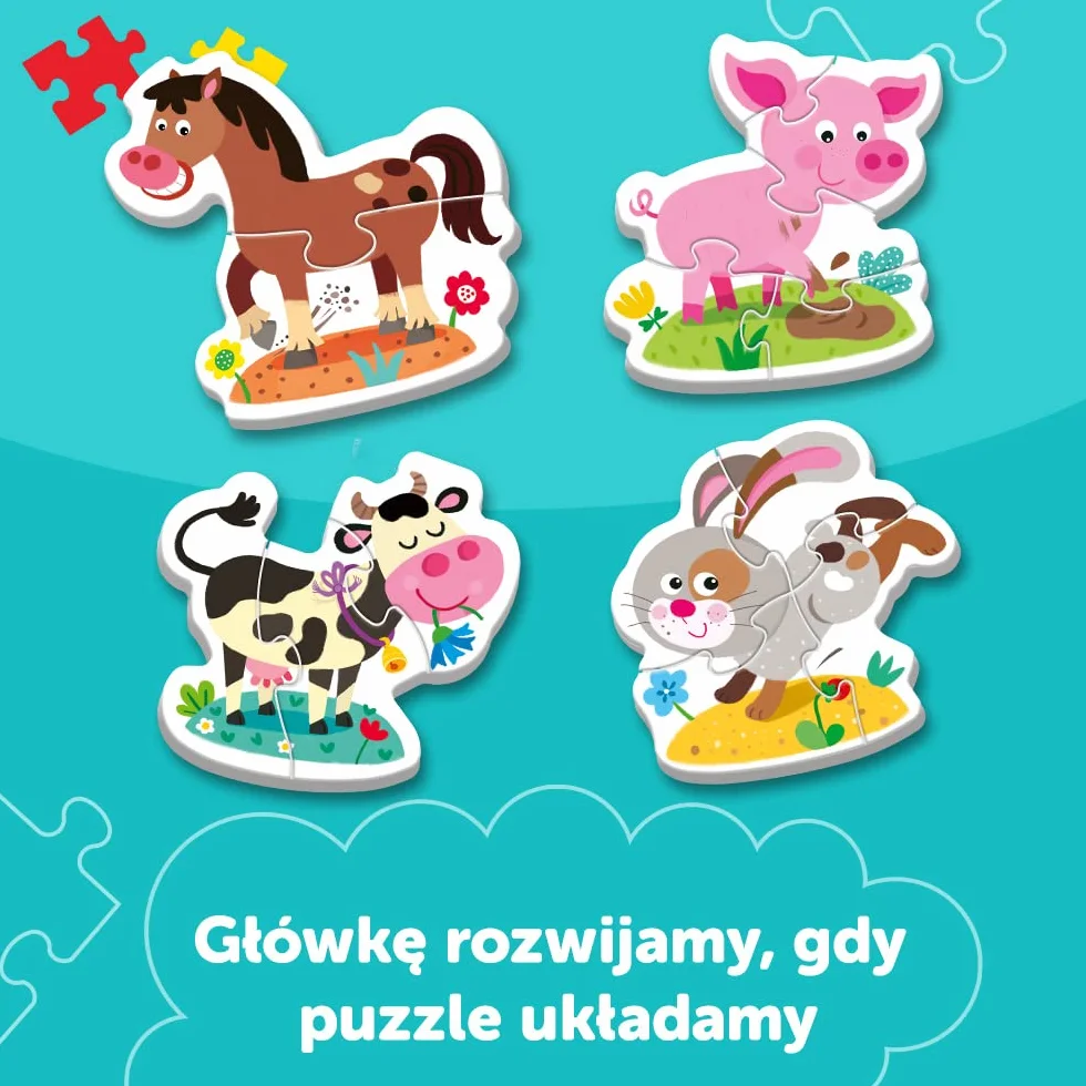 Trefl - Babies and the Bear, Na farmie - 4 Duże Układanki Kształtowe dla Najmłodszych, od 2 do 5 Elementów, Zwierzęta z Bajki Bobaski i Miś, Grube Puzzle dla Maluchów, Zabawa dla Dzieci od 2 lat