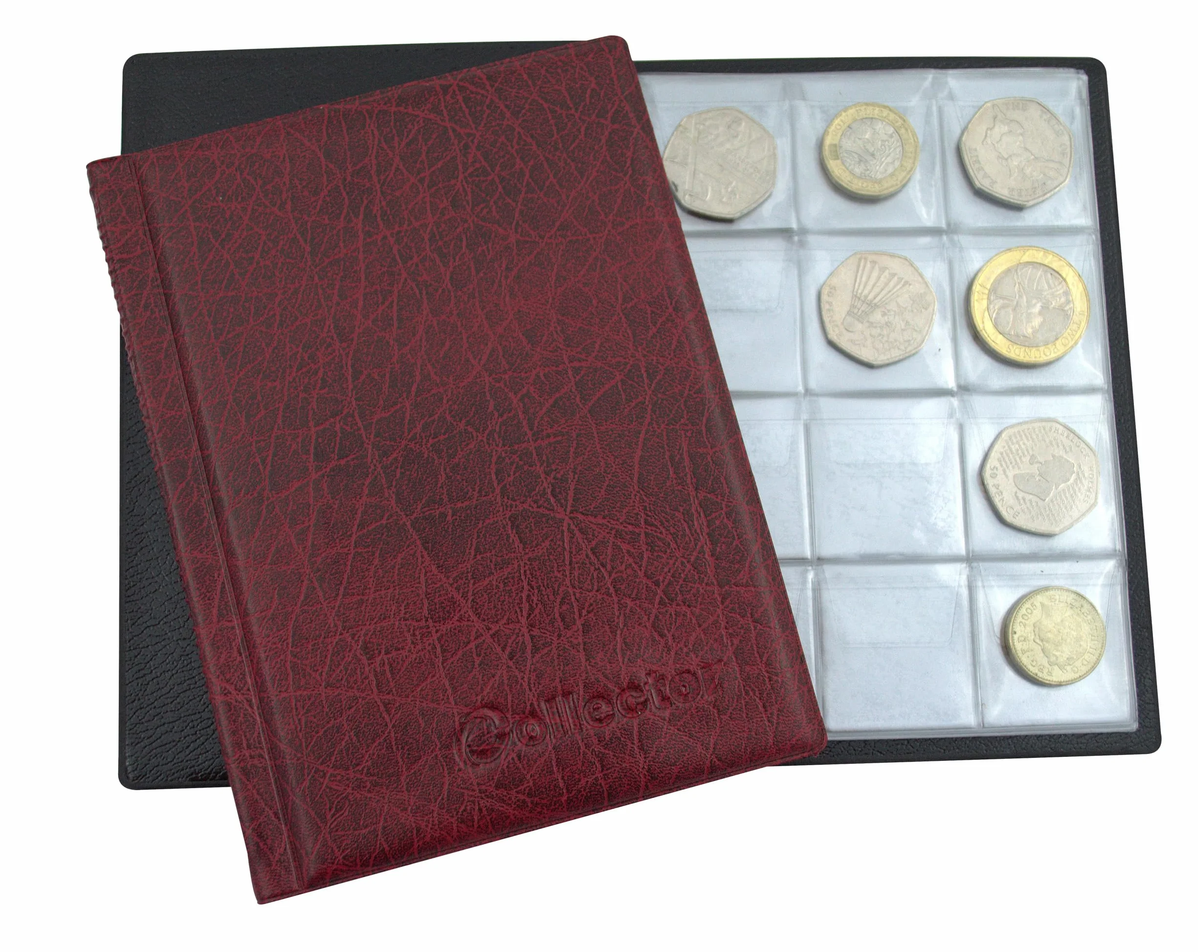 COLLECTOR - ALBUM NA MONETY na 96 średnich monet £1 £2 50p KLASER NA MONETY - MULTICHOICE (Czerwony)