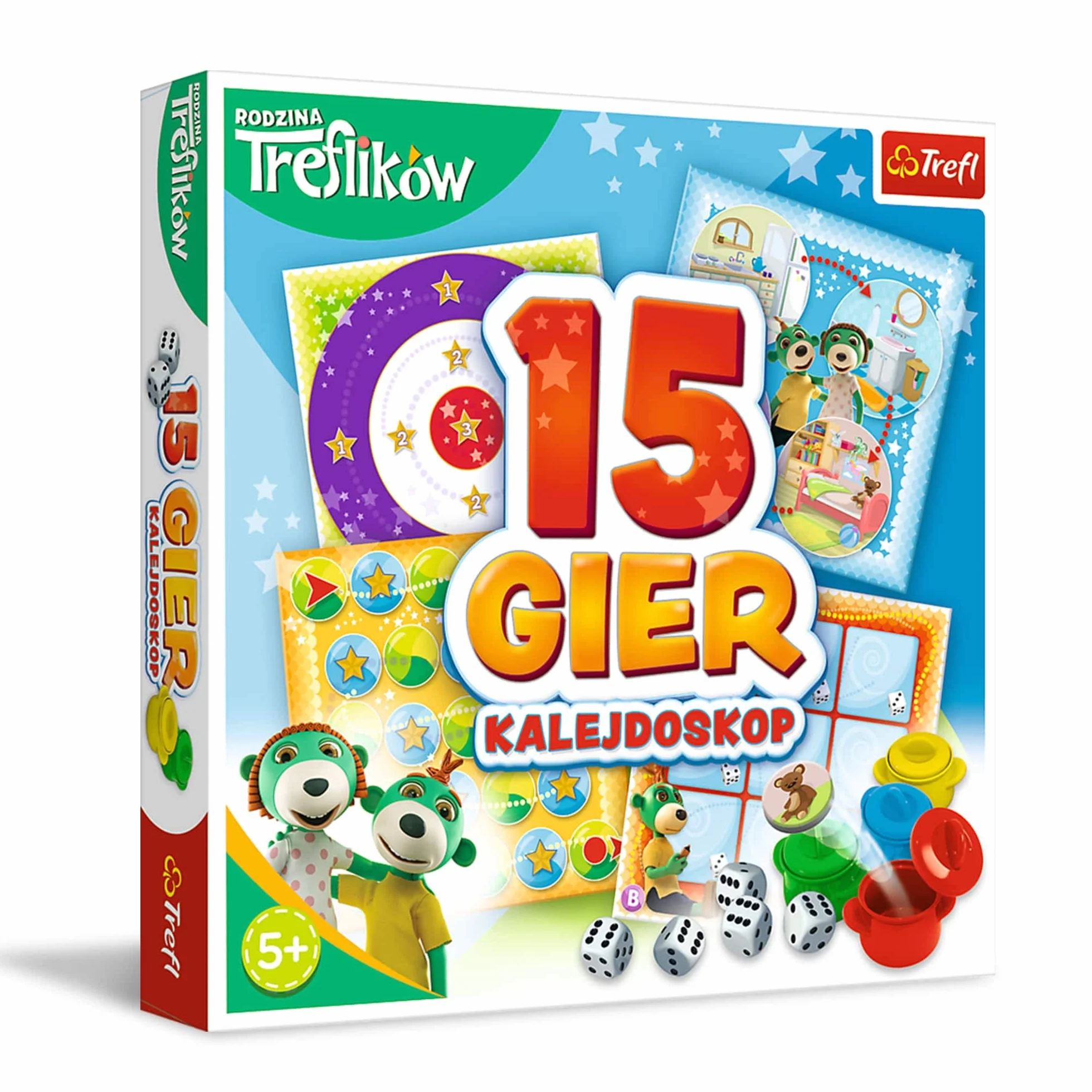 Trefl Kalejdoskop 15 Gier Zestaw Rodzinnych Gier z Bohaterami Bajki Rodzina Treflików dla Dzieci Powyżej 5 Lat
