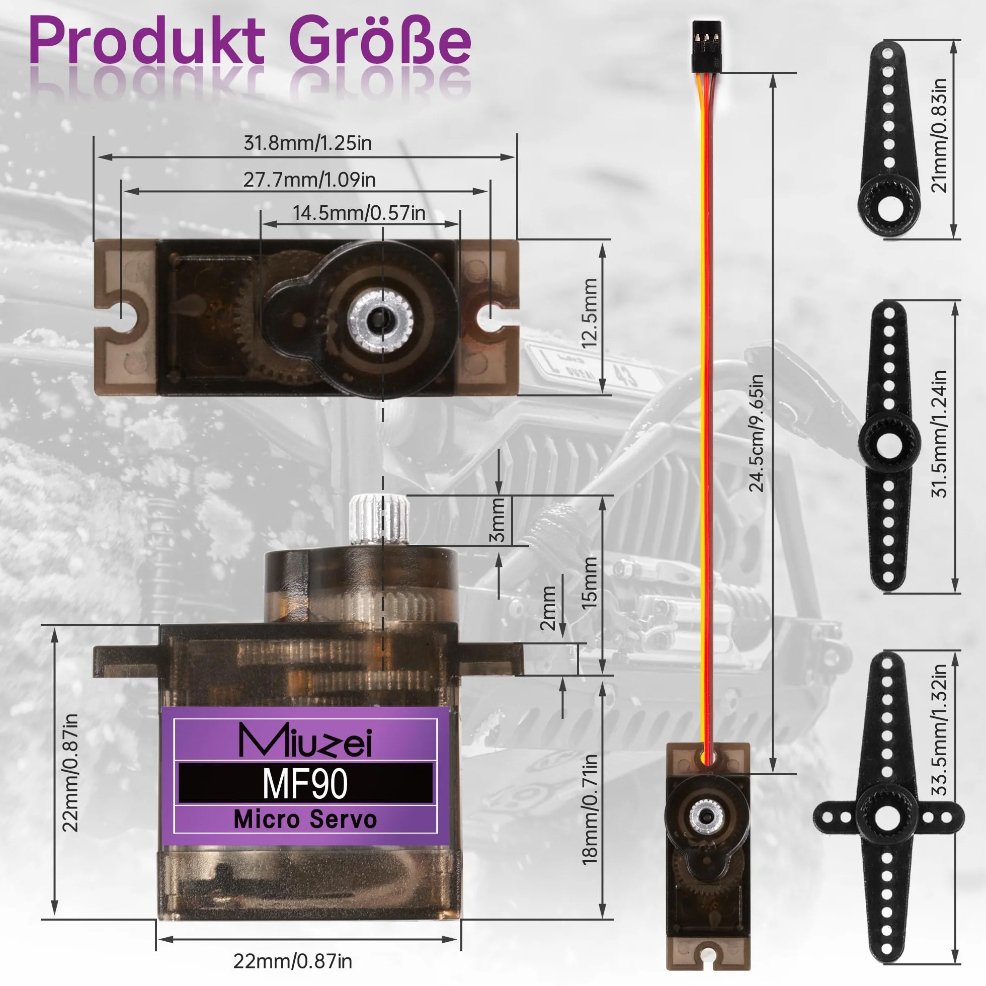 Miuzei Mini Serwo Motor Modelarski Sterownik z metalowym przekładnikiem Serwomotor do sterowania zdalnego służącego do śmigłowców, wodolotu, samochodu 1/10 1/8, robotów, samolotów o stałych skrzydłach
