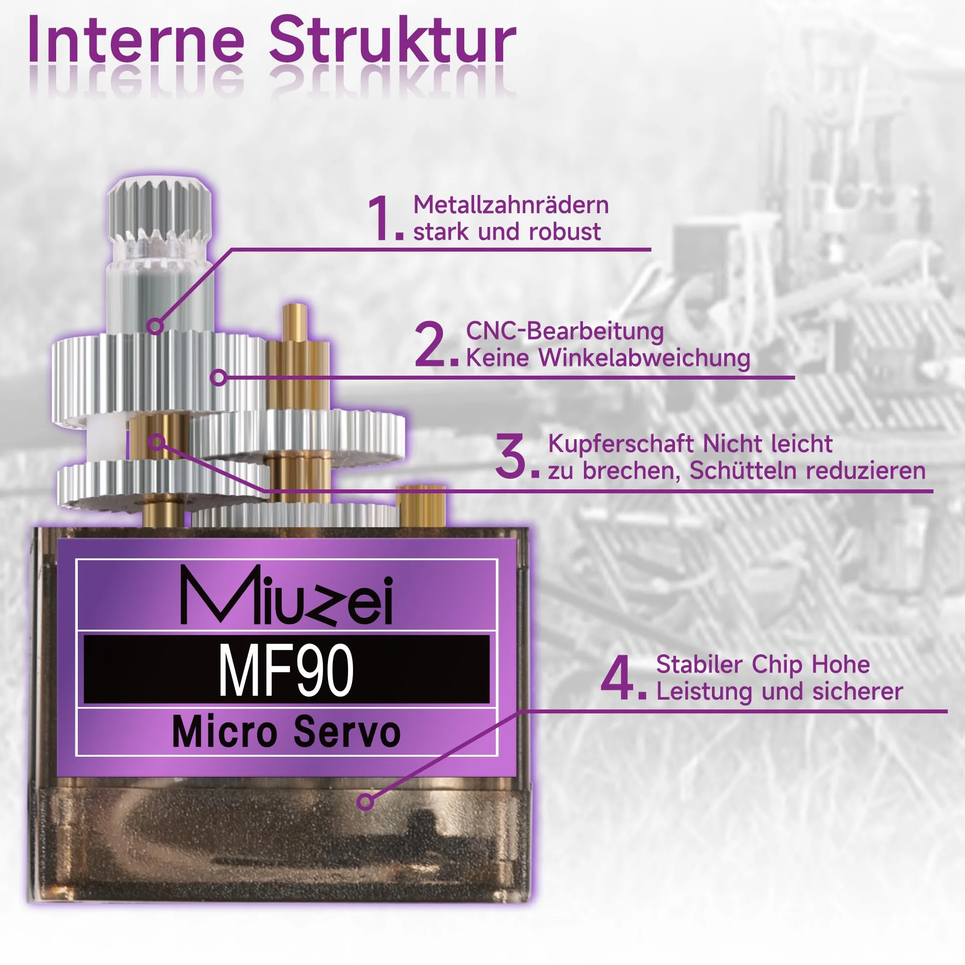 Miuzei Mini Serwo Motor Modelarski Sterownik z metalowym przekładnikiem Serwomotor do sterowania zdalnego służącego do śmigłowców, wodolotu, samochodu 1/10 1/8, robotów, samolotów o stałych skrzydłach
