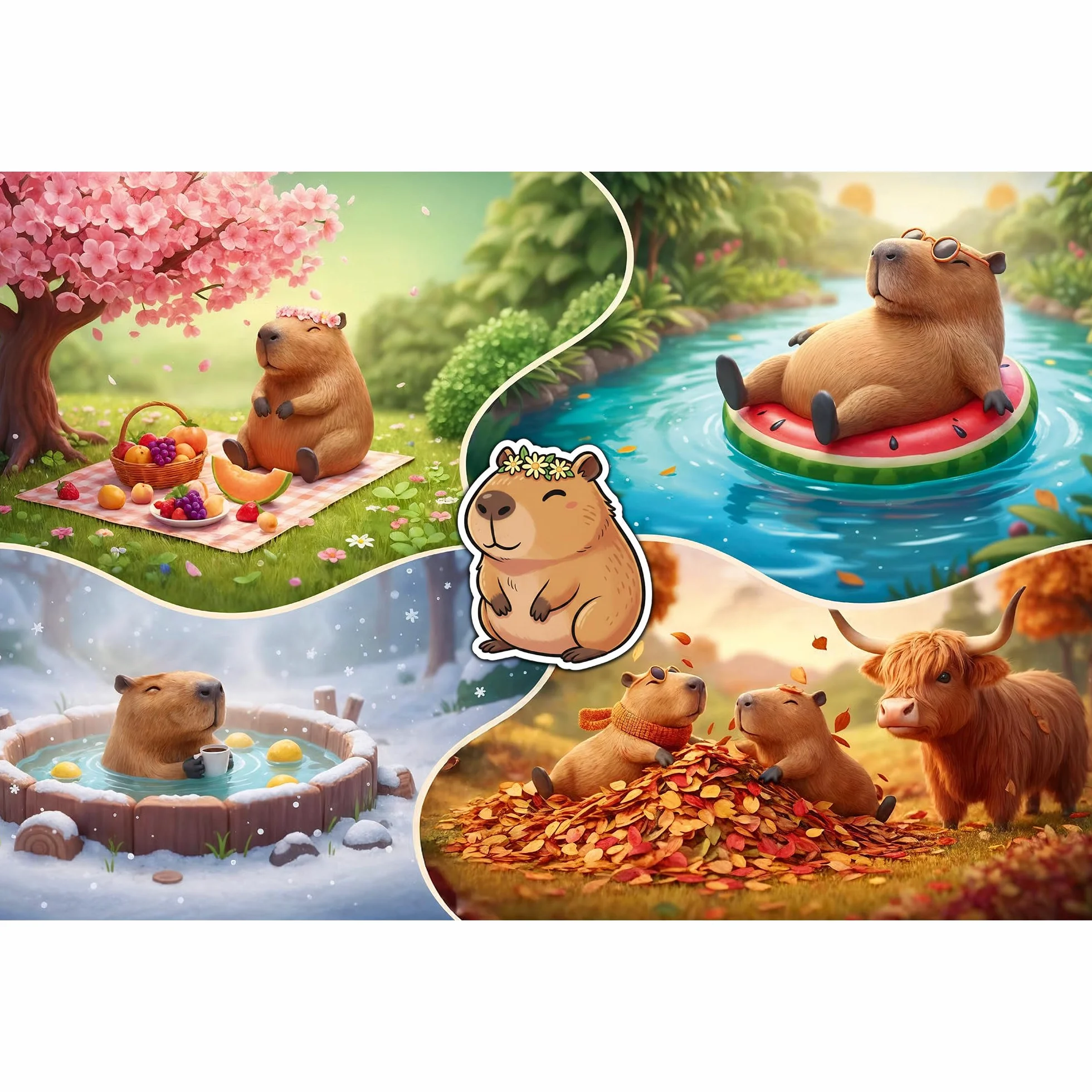 Trefl - Cztery Pory Roku z Kapibarami - 300 Elementów - Kolorowe Puzzle ze Zwierzętami, Kreatywna Rozrywka, Zabawa dla Dzieci od 8 lat