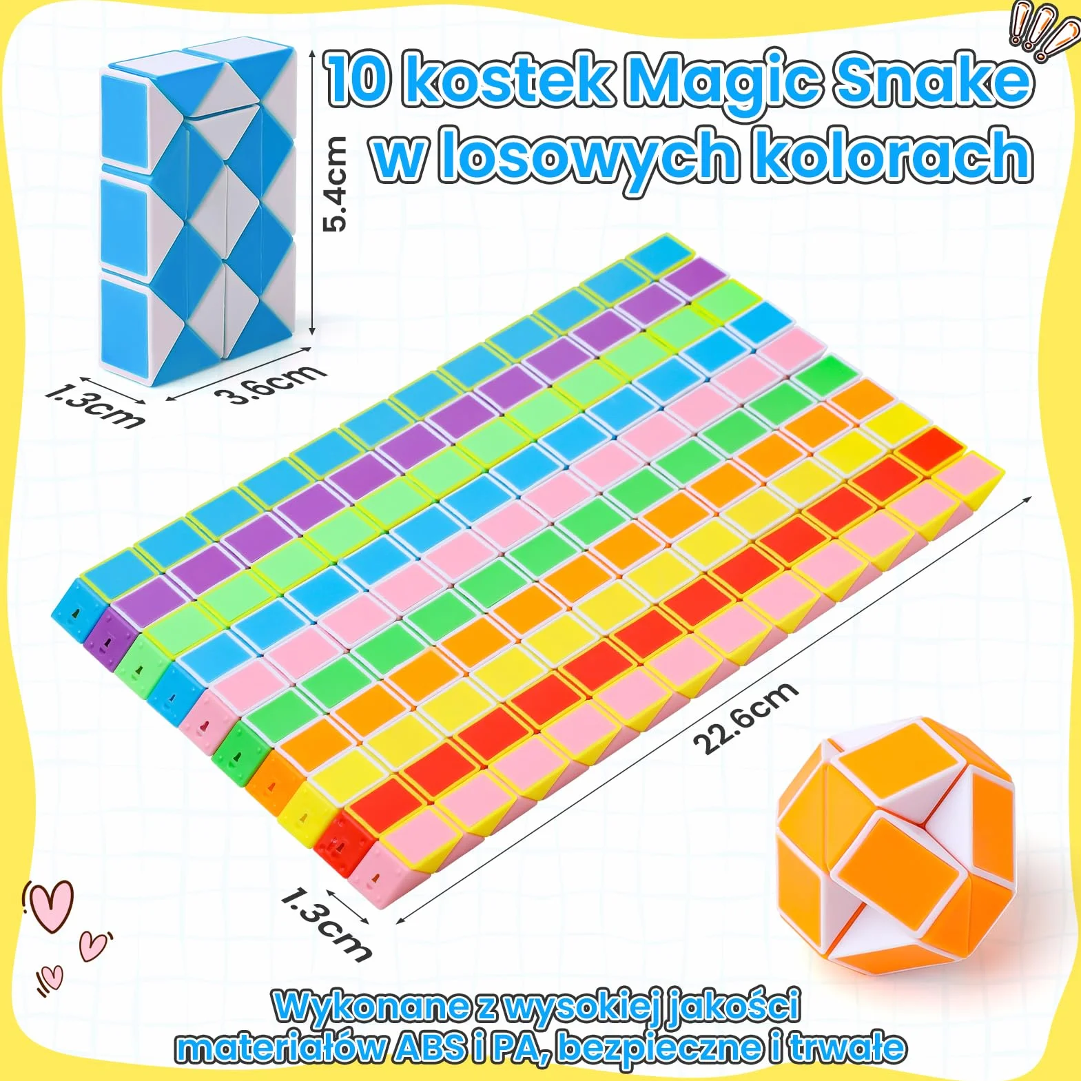Magiczna kostka węża, zestaw 10 sztuk, 24 bloki, kostki prędkości węża, wypełniacz torebek imprezowych, zabawka do obracania puzzli, prezenty na imprezę dla dzieci (kolor losowy)
